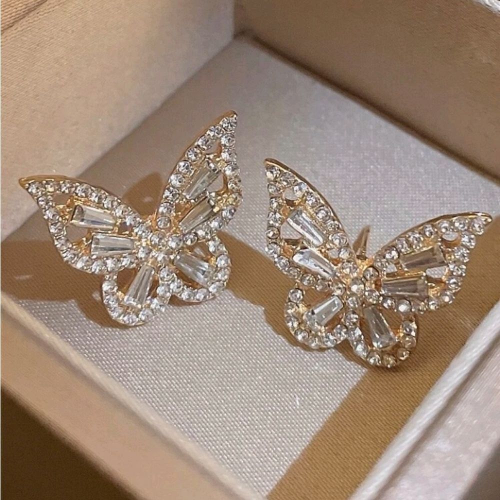 Crystal Gold Tone Butterfly Earrings